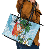 Polynesian Leather Tote Bag Tropical Santa - Plumeria Turquoise Vintage LT7 - Polynesian Pride
