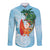 Polynesian Long Sleeve Button Shirt Tropical Santa - Plumeria Turquoise Vintage