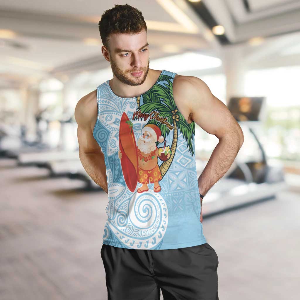 Polynesian Men Tank Top Tropical Santa - Plumeria Turquoise Vintage LT7 Turquoise - Polynesian Pride