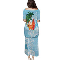 Polynesian Puletasi Tropical Santa - Plumeria Turquoise Vintage LT7 - Polynesian Pride