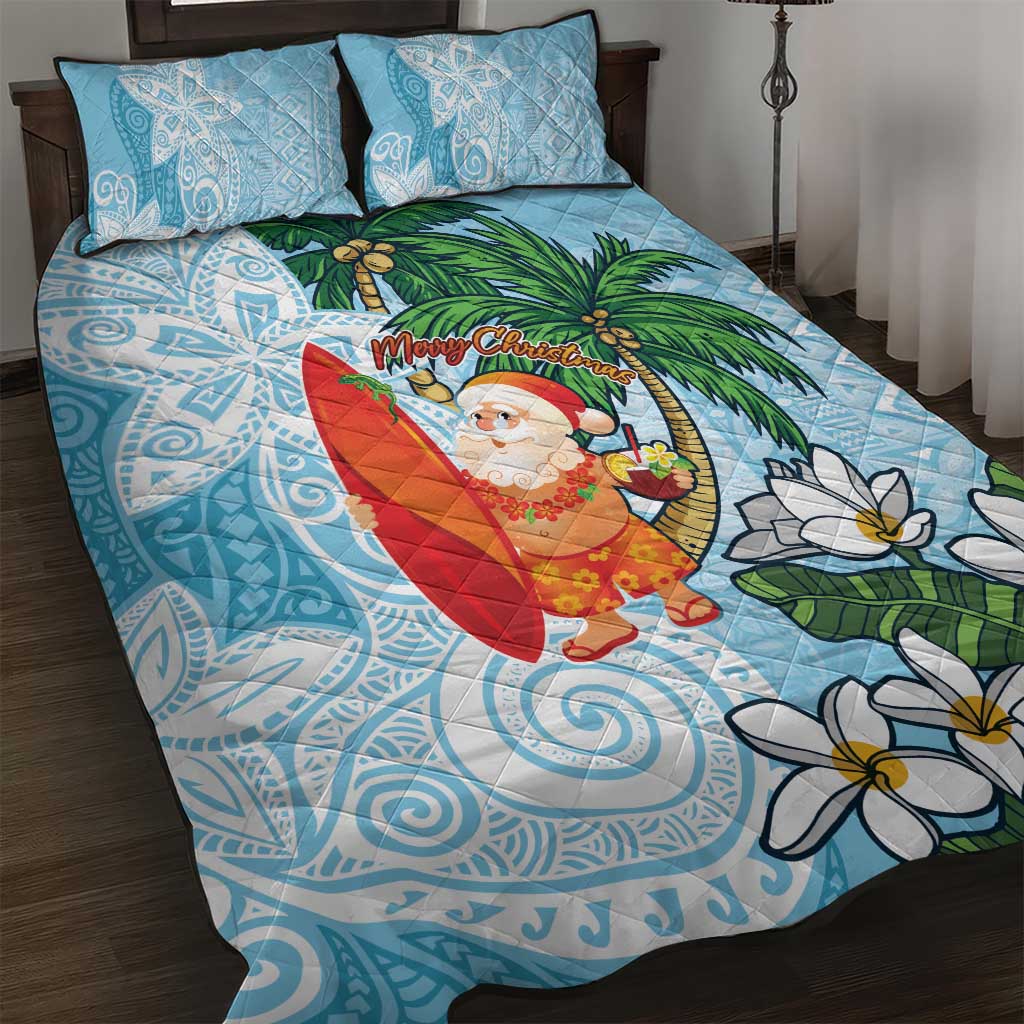 Polynesian Quilt Bed Set Tropical Santa - Plumeria Turquoise Vintage LT7 Turquoise - Polynesian Pride