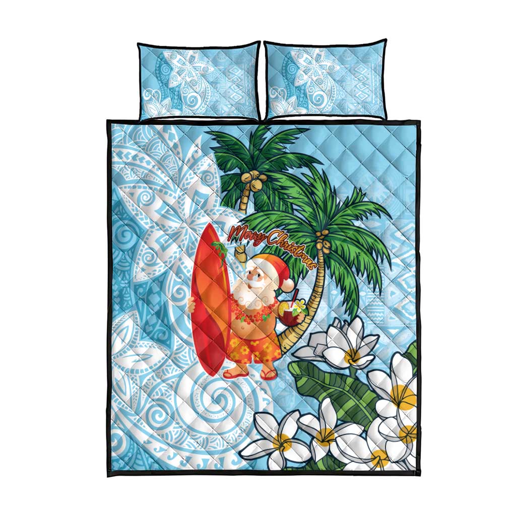 Polynesian Quilt Bed Set Tropical Santa - Plumeria Turquoise Vintage LT7 - Polynesian Pride