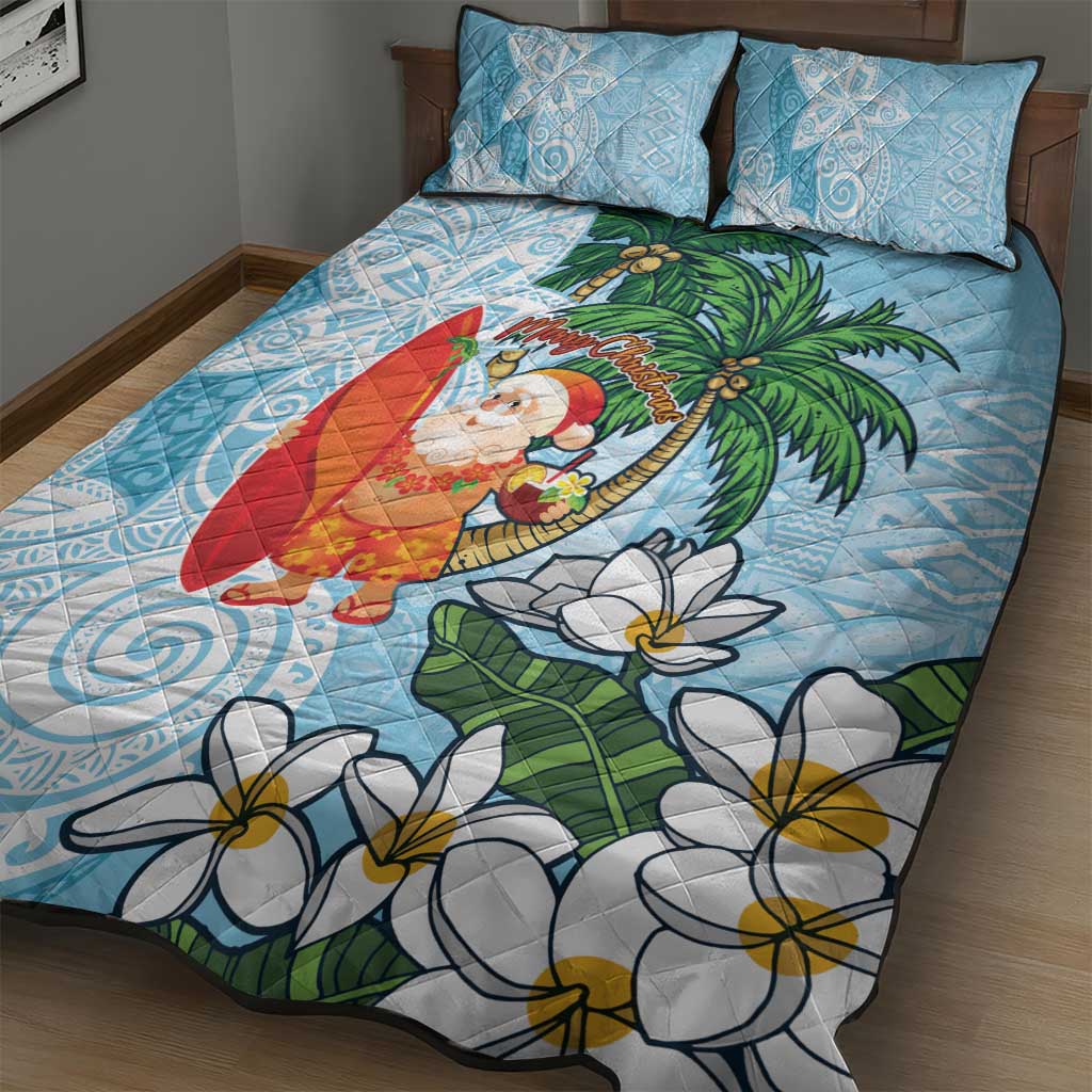 Polynesian Quilt Bed Set Tropical Santa - Plumeria Turquoise Vintage LT7 - Polynesian Pride