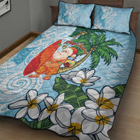 Polynesian Quilt Bed Set Tropical Santa - Plumeria Turquoise Vintage LT7 - Polynesian Pride