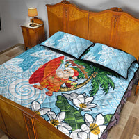 Polynesian Quilt Bed Set Tropical Santa - Plumeria Turquoise Vintage LT7 - Polynesian Pride