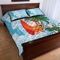 Polynesian Quilt Bed Set Tropical Santa - Plumeria Turquoise Vintage LT7 - Polynesian Pride