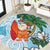 Polynesian Round Carpet Tropical Santa - Plumeria Turquoise Vintage