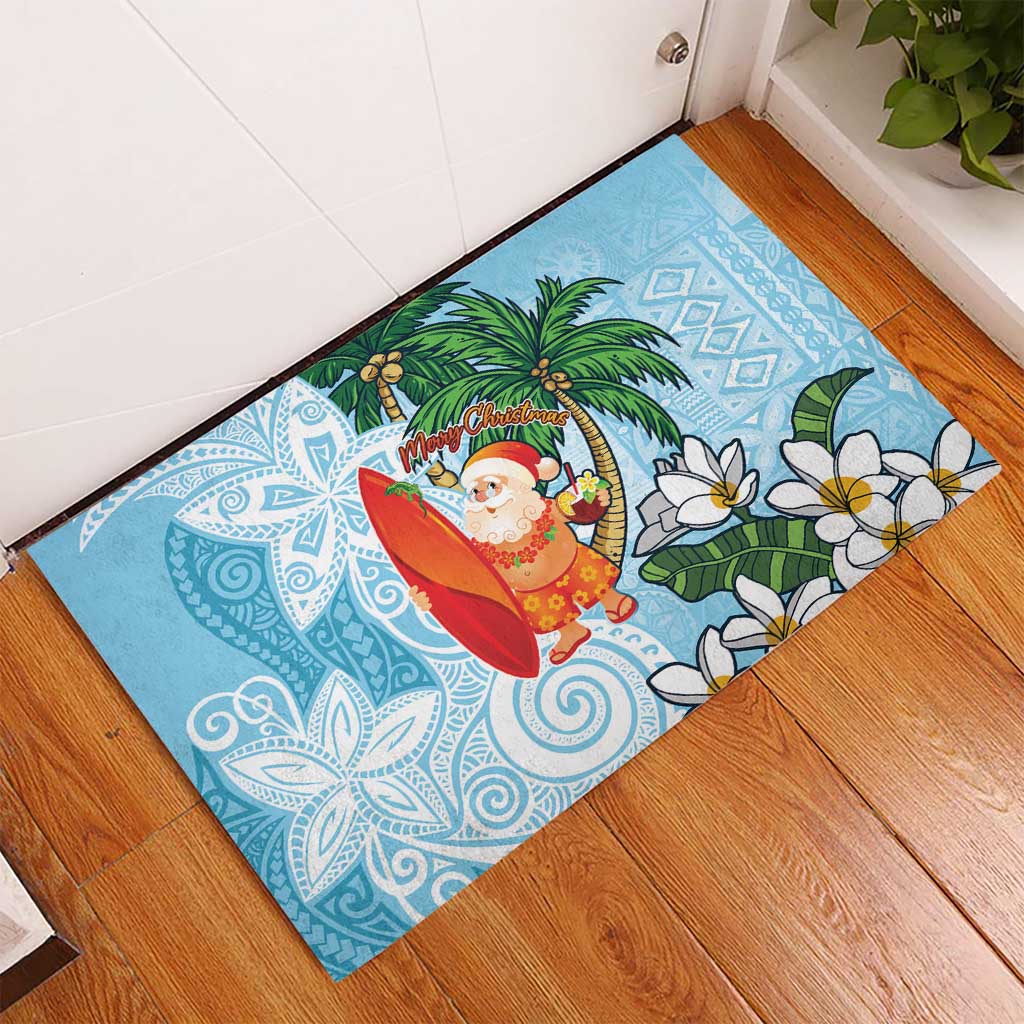 Polynesian Rubber Doormat Tropical Santa - Plumeria Turquoise Vintage LT7 - Polynesian Pride
