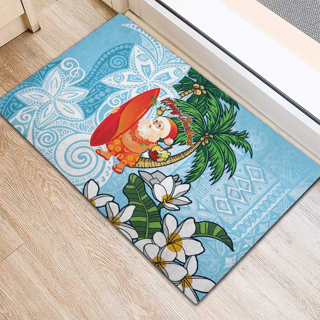 Polynesian Rubber Doormat Tropical Santa - Plumeria Turquoise Vintage LT7 - Polynesian Pride