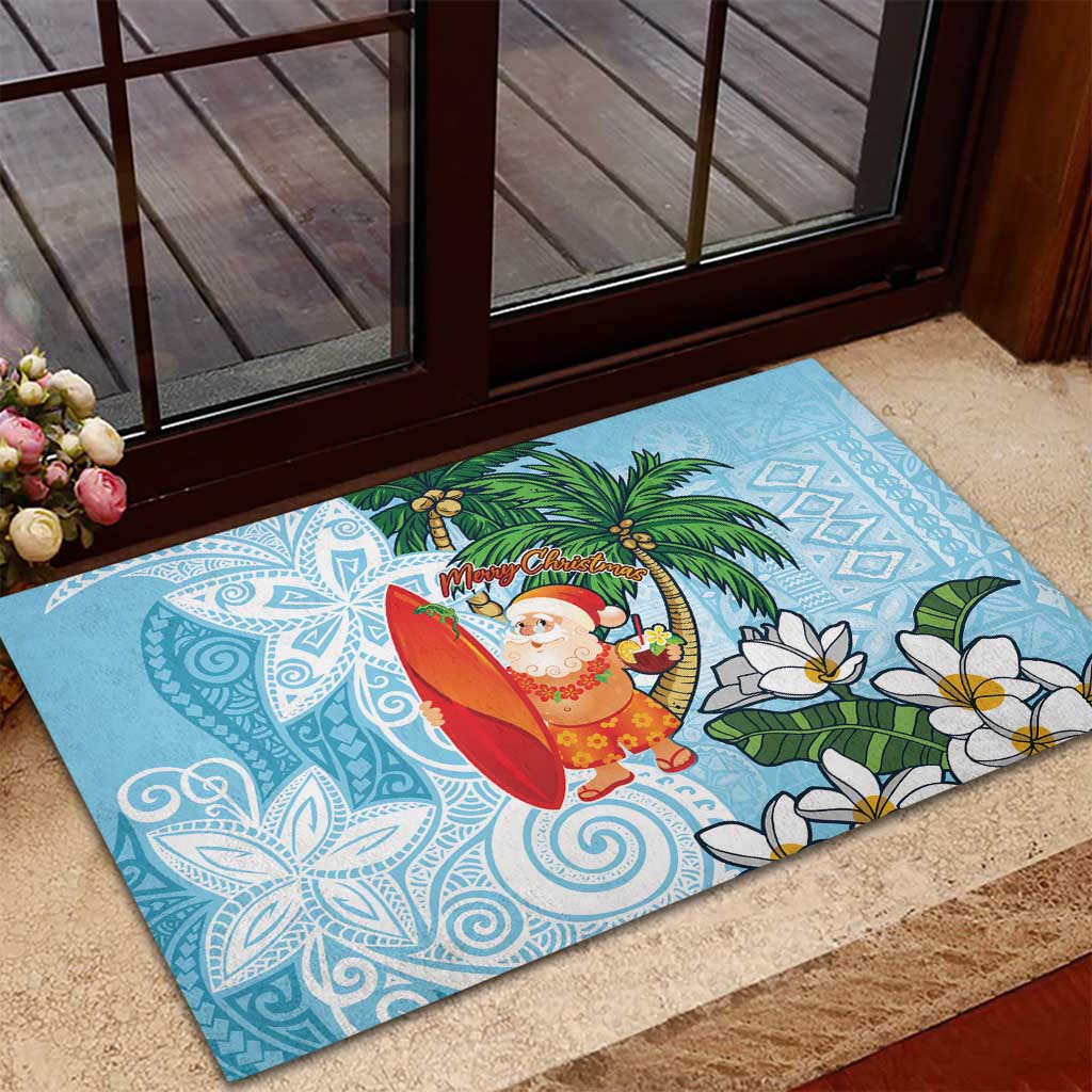 Polynesian Rubber Doormat Tropical Santa - Plumeria Turquoise Vintage LT7 - Polynesian Pride
