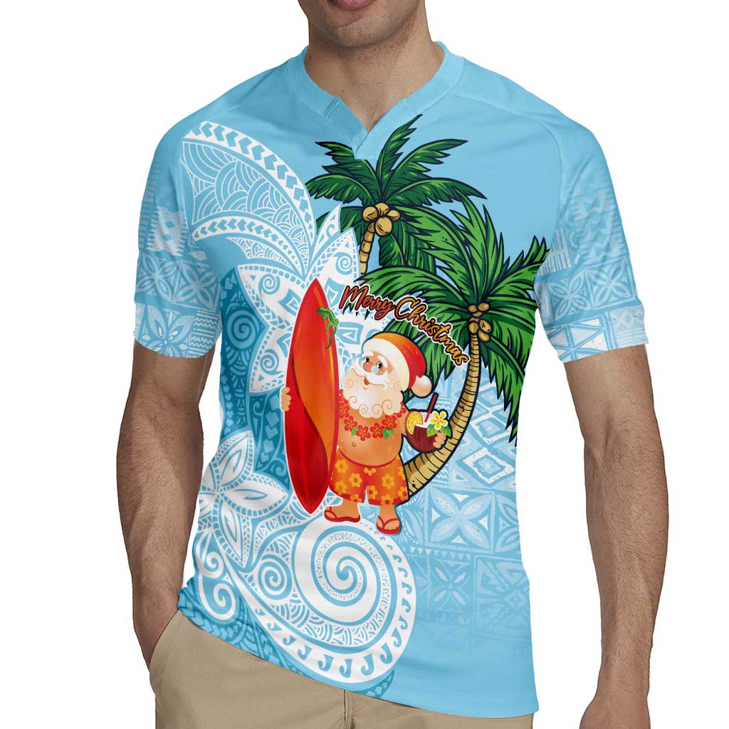 Polynesian Rugby Jersey Tropical Santa - Plumeria Turquoise Vintage