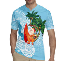 Polynesian Rugby Jersey Tropical Santa - Plumeria Turquoise Vintage