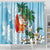 Polynesian Shower Curtain Tropical Santa - Plumeria Turquoise Vintage