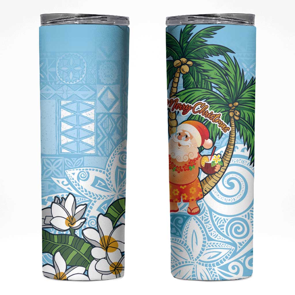 Polynesian Skinny Tumbler Tropical Santa - Plumeria Turquoise Vintage