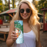 Polynesian Skinny Tumbler Tropical Santa - Plumeria Turquoise Vintage