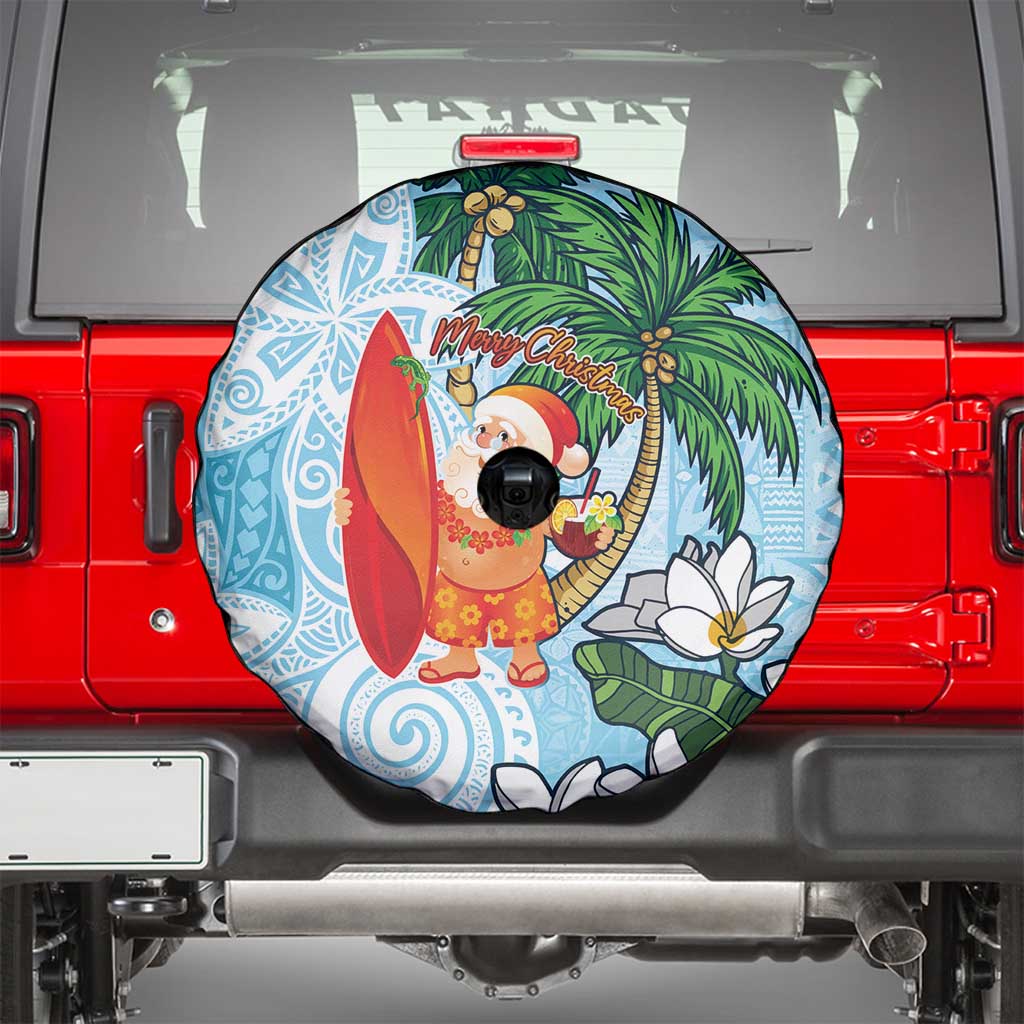 Polynesian Spare Tire Cover Tropical Santa - Plumeria Turquoise Vintage LT7 - Polynesian Pride