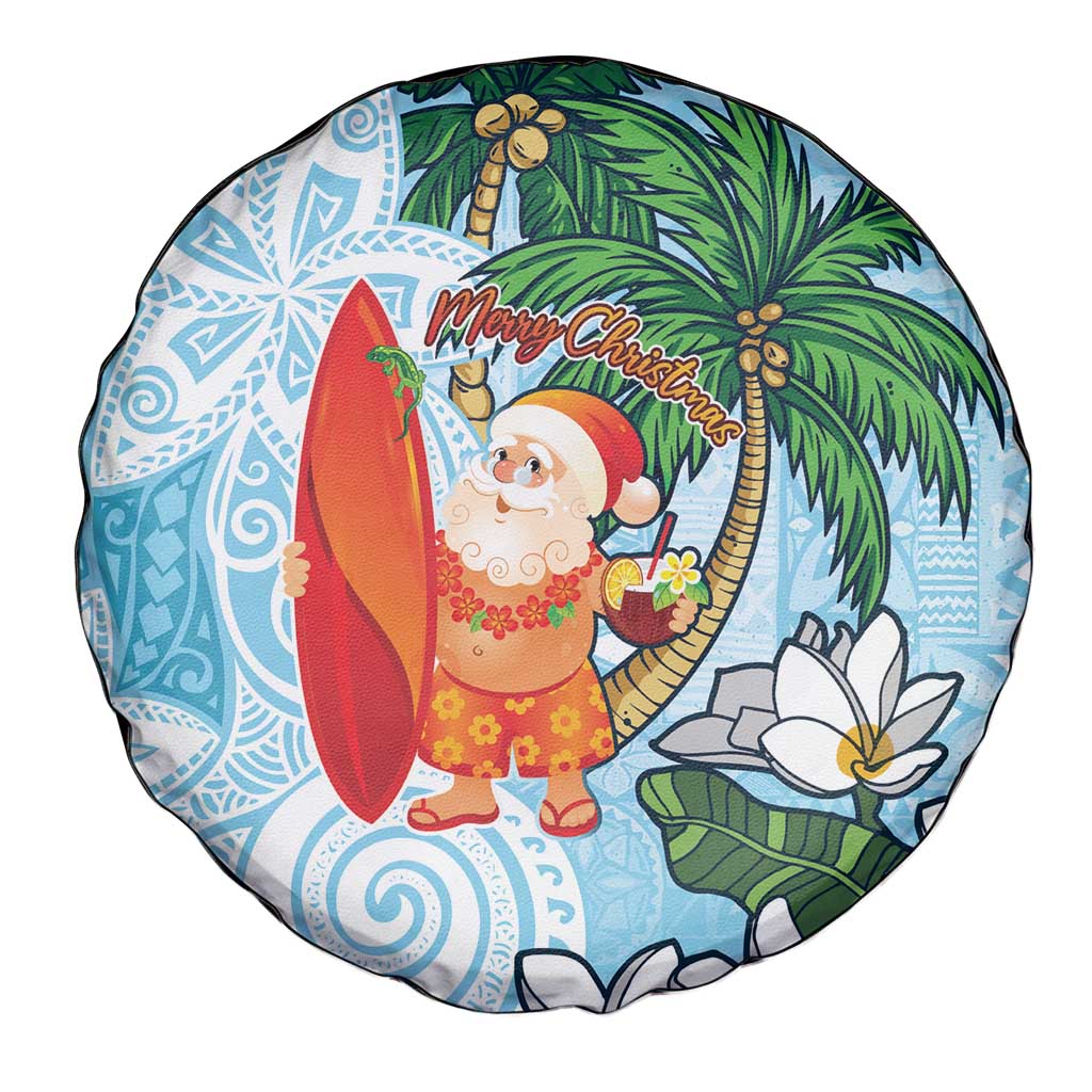 Polynesian Spare Tire Cover Tropical Santa - Plumeria Turquoise Vintage LT7 - Polynesian Pride