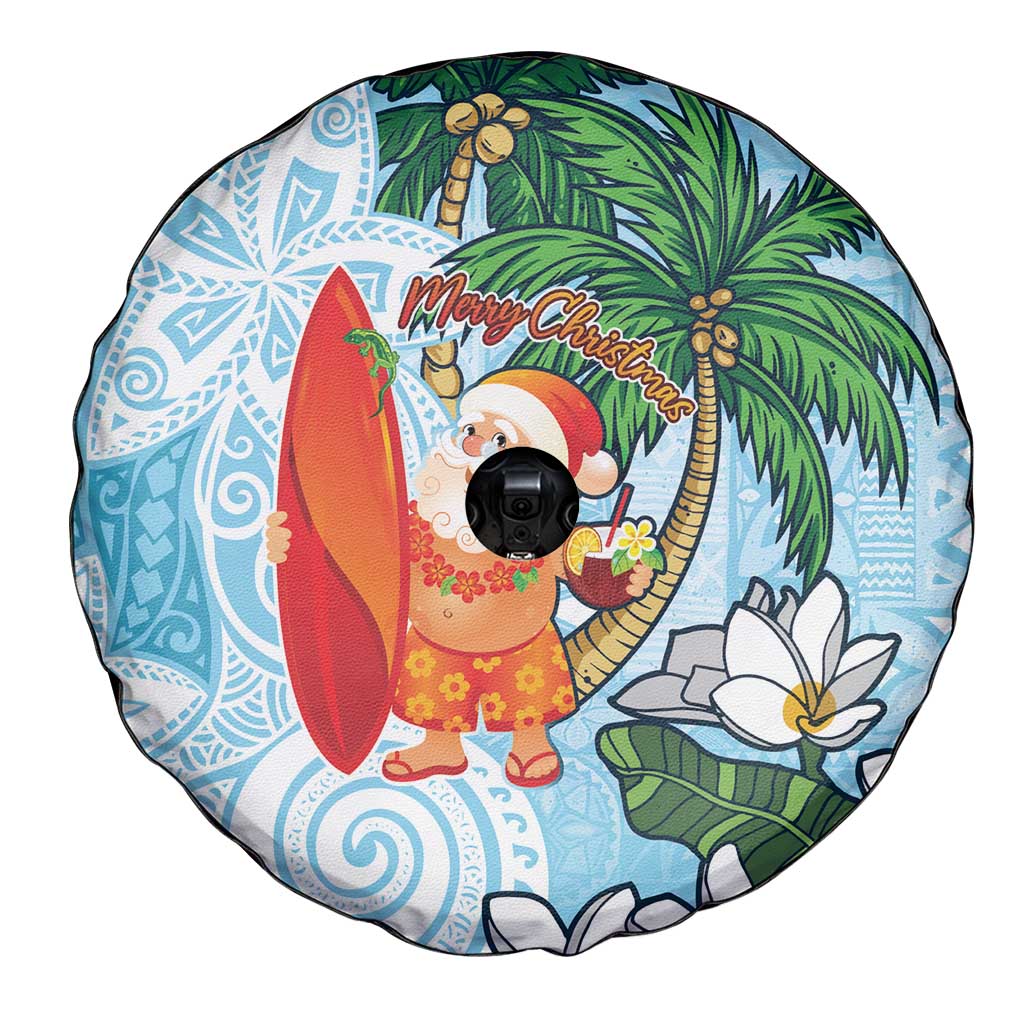 Polynesian Spare Tire Cover Tropical Santa - Plumeria Turquoise Vintage LT7 - Polynesian Pride