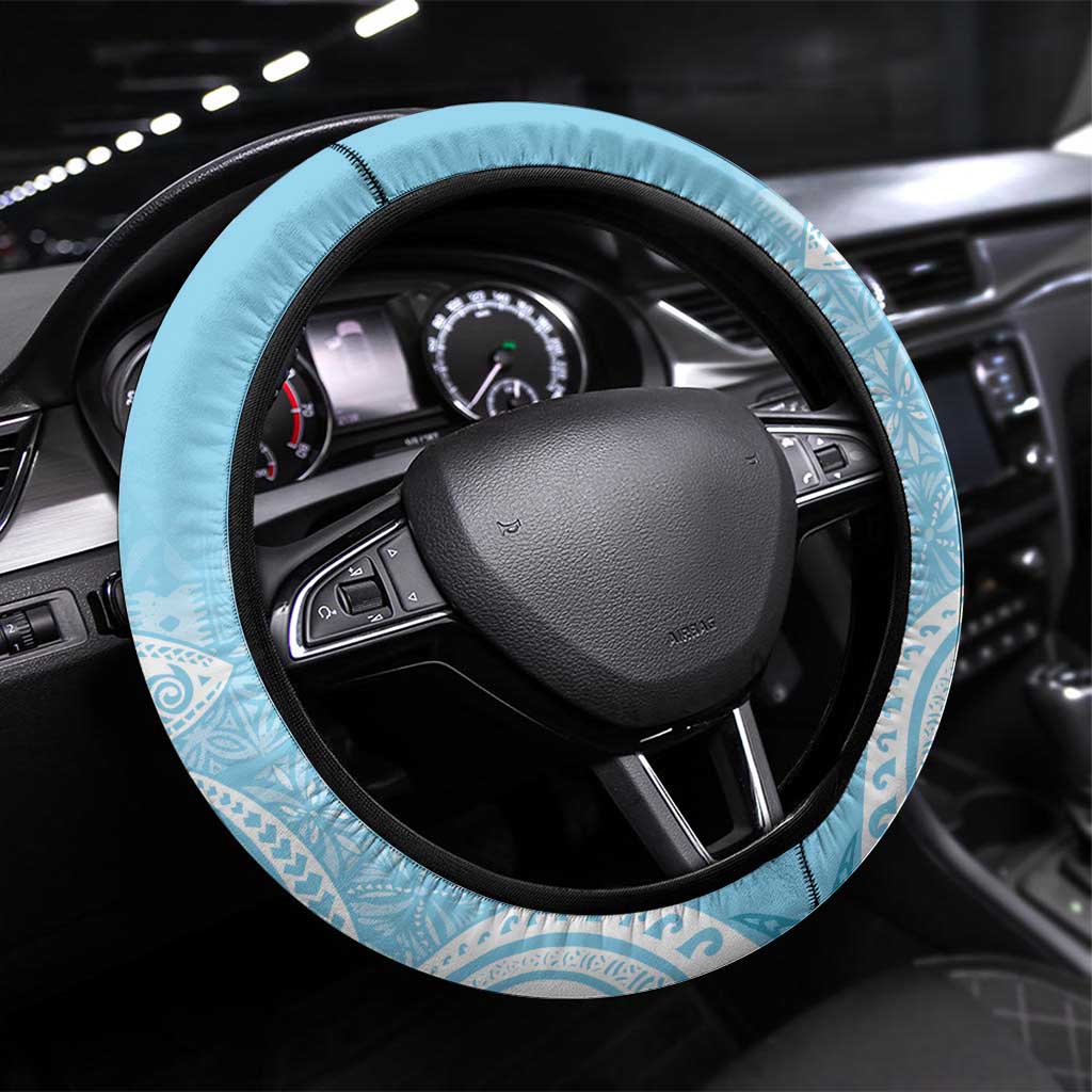 Polynesian Steering Wheel Cover Tropical Santa - Plumeria Turquoise Vintage LT7 Universal Fit Turquoise - Polynesian Pride