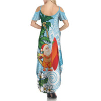 Polynesian Summer Maxi Dress Tropical Santa - Plumeria Turquoise Vintage LT7 - Polynesian Pride