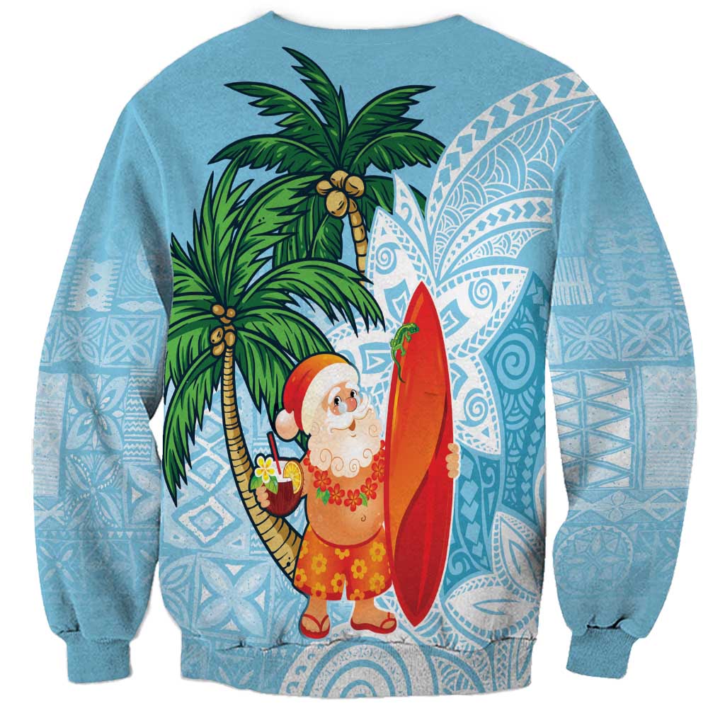 Polynesian Sweatshirt Tropical Santa - Plumeria Turquoise Vintage LT7 - Polynesian Pride