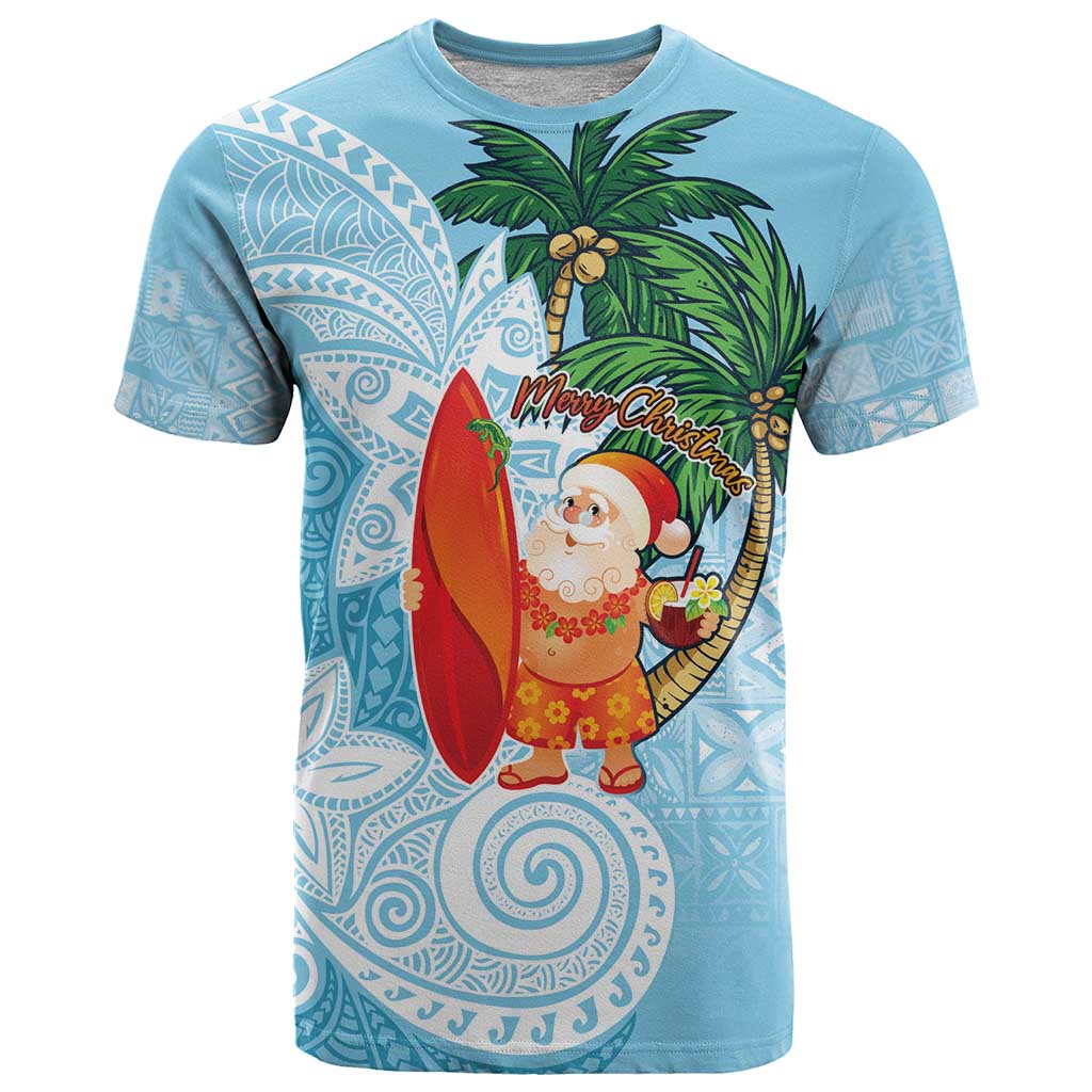 Polynesian T Shirt Tropical Santa - Plumeria Turquoise Vintage LT7 Turquoise - Polynesian Pride