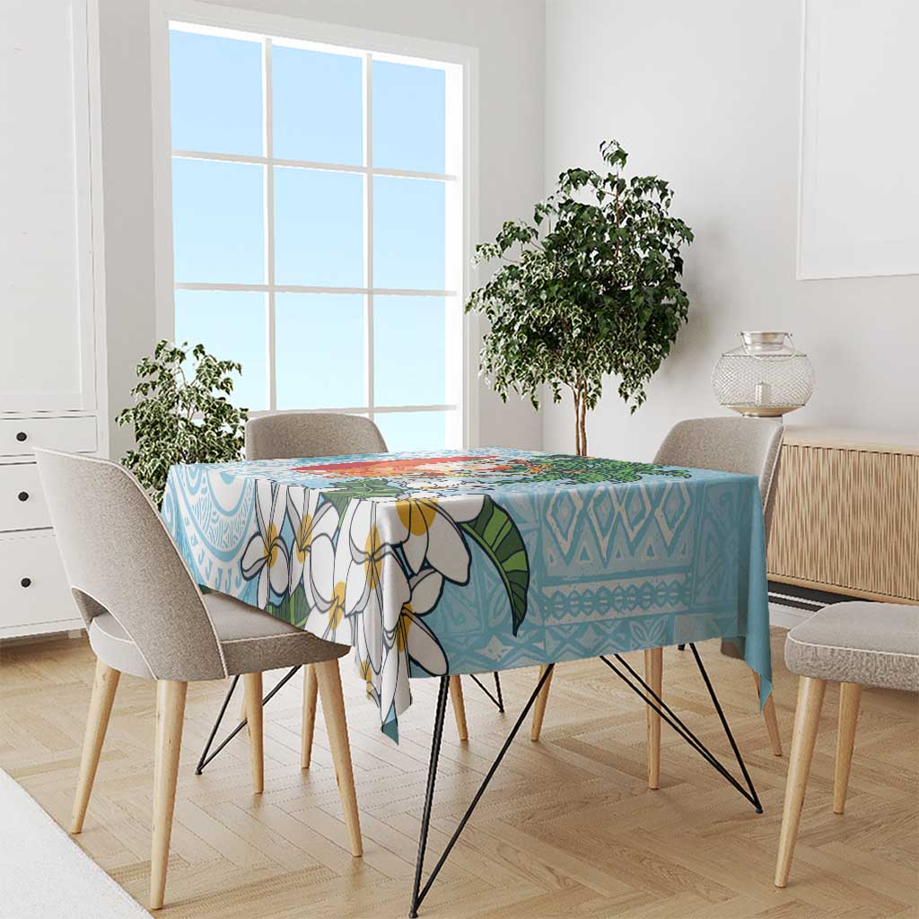 Polynesian Tablecloth Tropical Santa - Plumeria Turquoise Vintage LT7 - Polynesian Pride