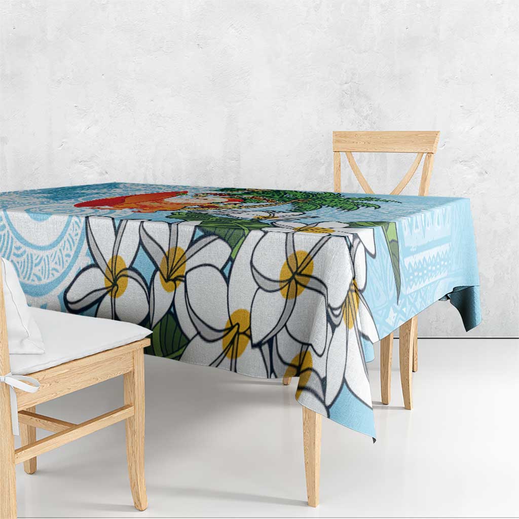 Polynesian Tablecloth Tropical Santa - Plumeria Turquoise Vintage LT7 - Polynesian Pride