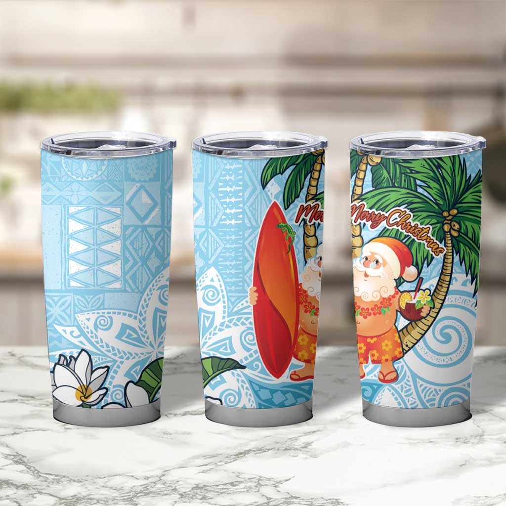Polynesian Tumbler Cup Tropical Santa - Plumeria Turquoise Vintage LT7 - Polynesian Pride