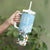 Polynesian Tumbler With Handle Tropical Santa - Plumeria Turquoise Vintage