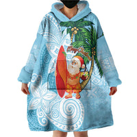 Polynesian Wearable Blanket Hoodie Tropical Santa - Plumeria Turquoise Vintage LT7 - Polynesian Pride
