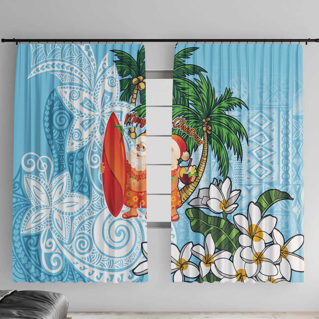 Polynesian Window Curtain Tropical Santa - Plumeria Turquoise Vintage