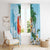 Polynesian Window Curtain Tropical Santa - Plumeria Turquoise Vintage