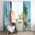 Polynesian Window Curtain Tropical Santa - Plumeria Turquoise Vintage