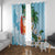 Polynesian Window Curtain Tropical Santa - Plumeria Turquoise Vintage