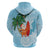 Polynesian Zip Hoodie Tropical Santa - Plumeria Turquoise Vintage