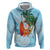 Polynesian Zip Hoodie Tropical Santa - Plumeria Turquoise Vintage