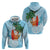 Polynesian Zip Hoodie Tropical Santa - Plumeria Turquoise Vintage