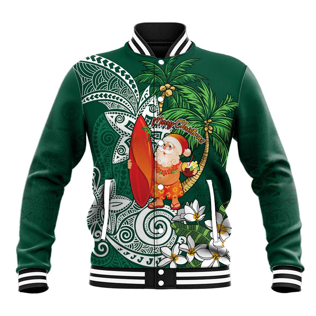 Polynesian Baseball Jacket Tropical Santa - Plumeria Green Vintage
