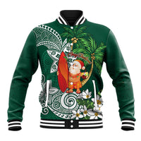 Polynesian Baseball Jacket Tropical Santa - Plumeria Green Vintage