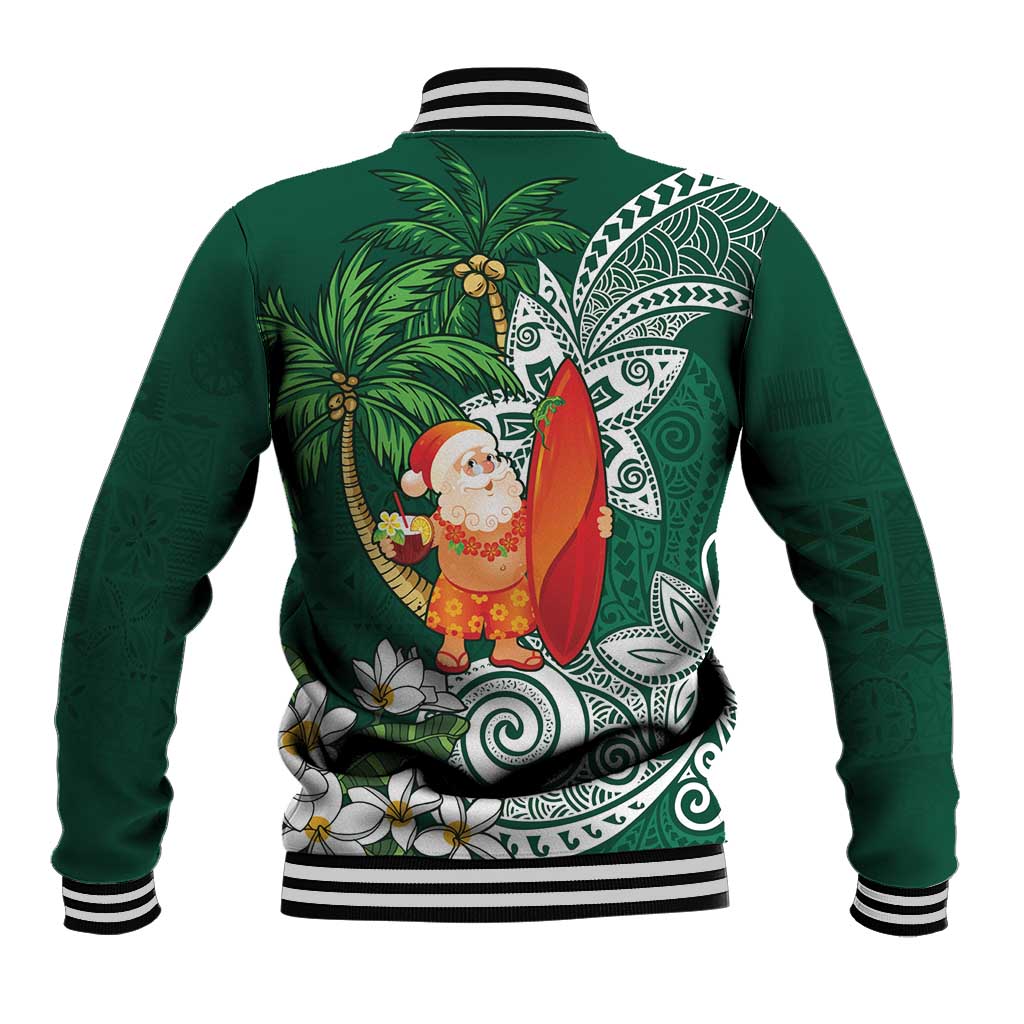 Polynesian Baseball Jacket Tropical Santa - Plumeria Green Vintage
