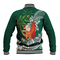 Polynesian Baseball Jacket Tropical Santa - Plumeria Green Vintage