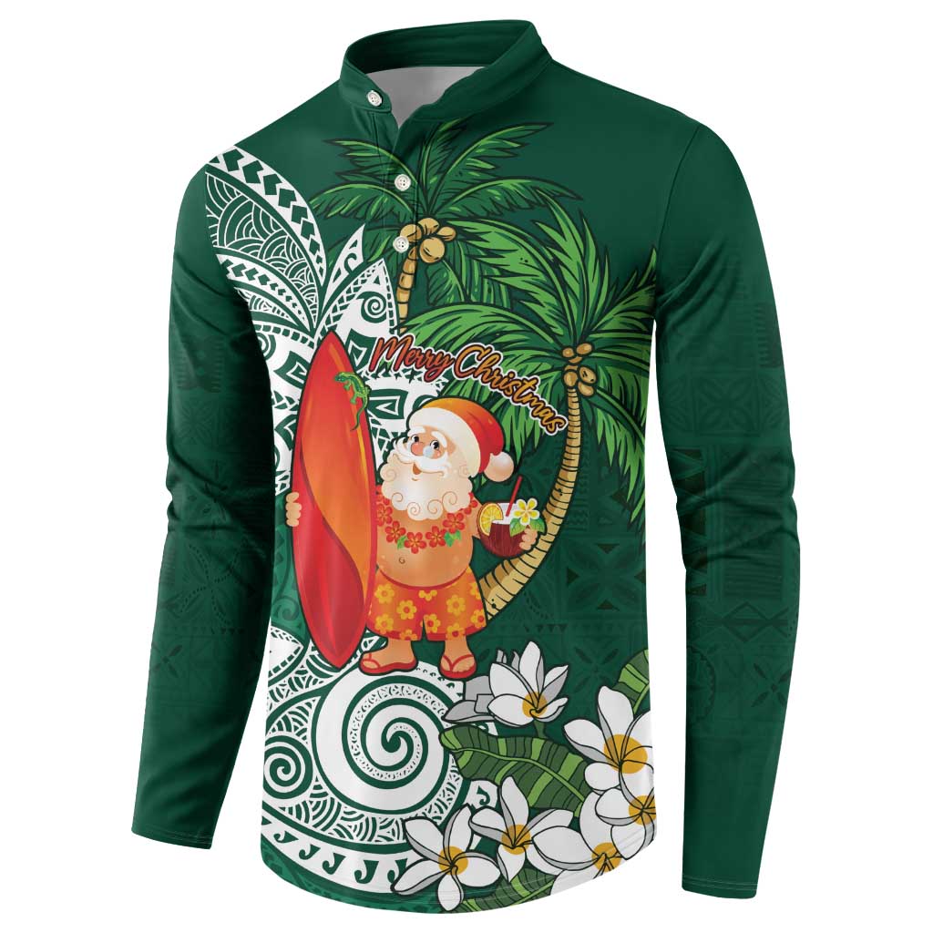 Polynesian Button Sweatshirt Tropical Santa - Plumeria Green Vintage LT7 - Polynesian Pride