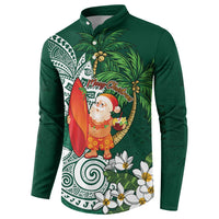Polynesian Button Sweatshirt Tropical Santa - Plumeria Green Vintage LT7 - Polynesian Pride