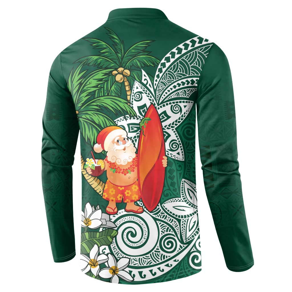 Polynesian Button Sweatshirt Tropical Santa - Plumeria Green Vintage LT7 - Polynesian Pride