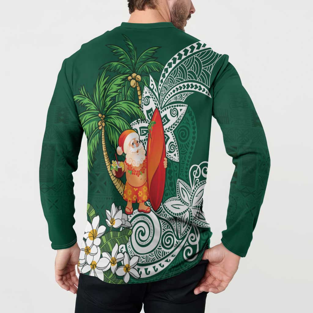 Polynesian Button Sweatshirt Tropical Santa - Plumeria Green Vintage LT7 - Polynesian Pride