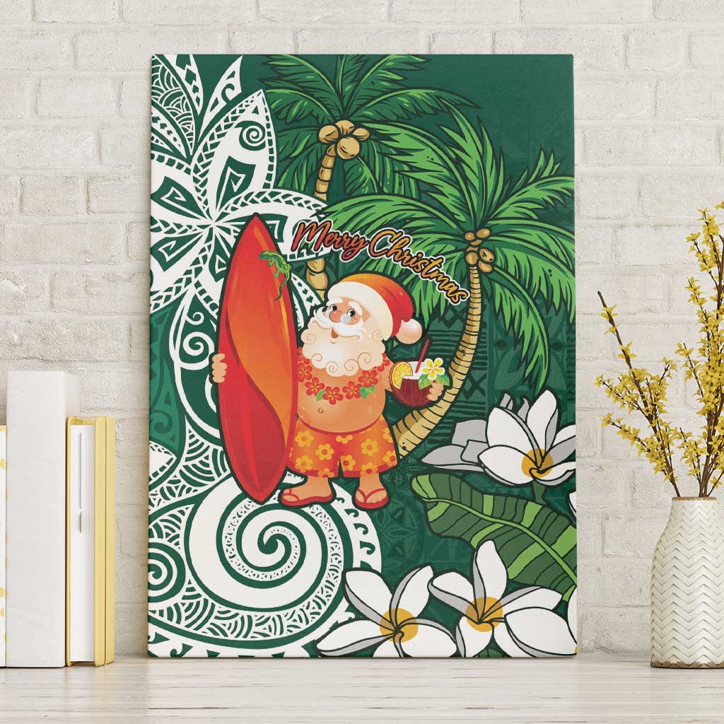 Polynesian Canvas Wall Art Tropical Santa - Plumeria Green Vintage