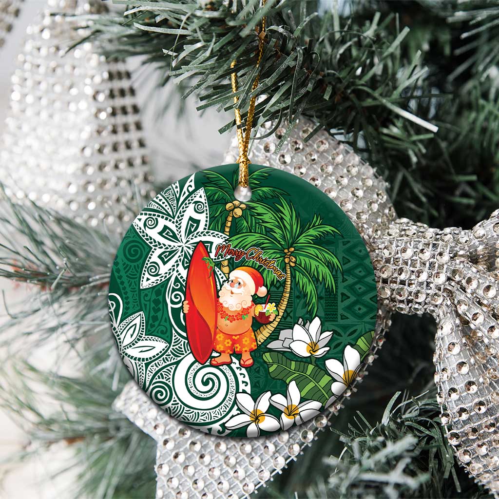 Polynesian Ceramic Ornament Tropical Santa - Plumeria Green Vintage LT7 - Polynesian Pride