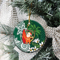 Polynesian Ceramic Ornament Tropical Santa - Plumeria Green Vintage LT7 - Polynesian Pride