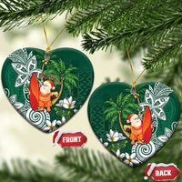 Polynesian Ceramic Ornament Tropical Santa - Plumeria Green Vintage LT7 Heart Green - Polynesian Pride